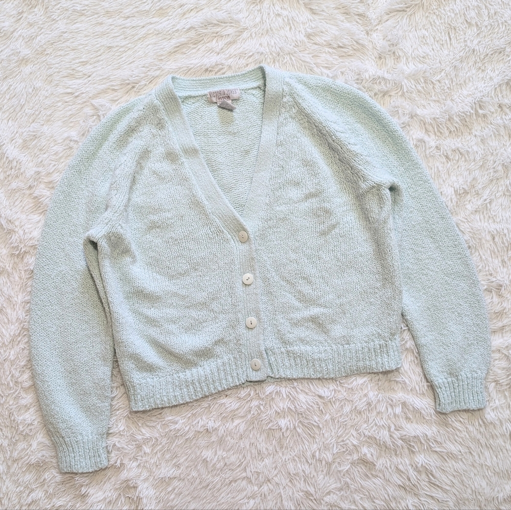 90s Vintage Victoria Jones Mint Knit Button Down Cardigan Petite Medium